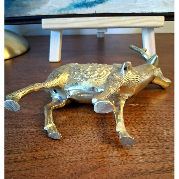 Vintage Brass Deer Figurine With Embossed Details & Decorative Collar 7" Tall Ho - Picture 5 of 7